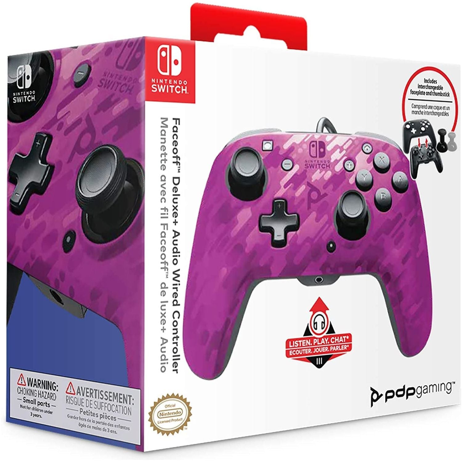 PDP Gaming Faceoff Deluxe+ Wired Switch Pro Controller - Purple Camo - Officially Licensed by Nintendo - Customizable buttons and paddles - Ergonomic Controllers - Gadcet.com